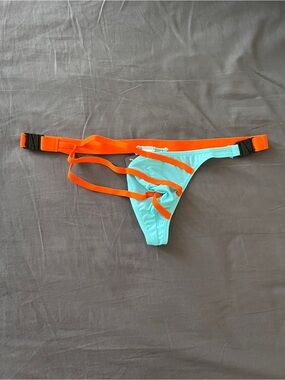 Aqua and Neon Orange Strappy Bikini Bottom